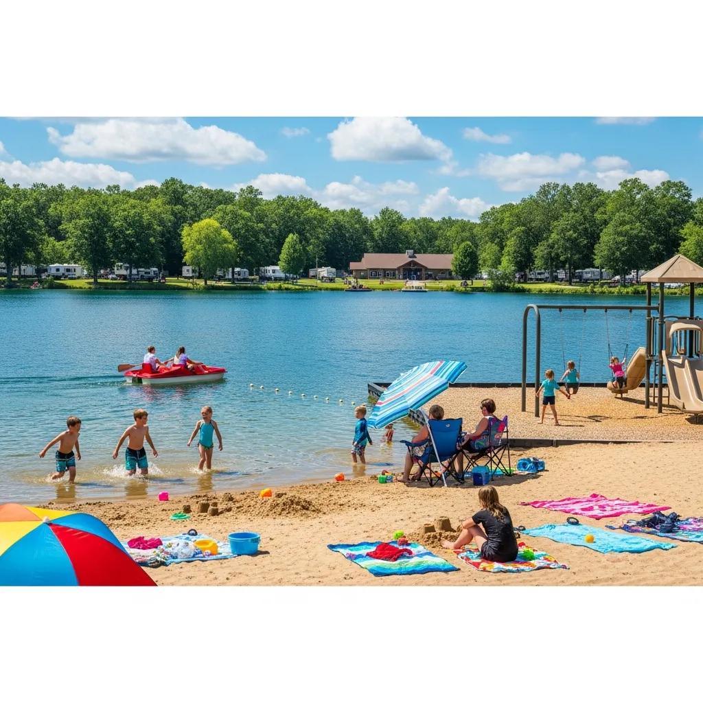 Families enjoying lake activities at Ridge Ranch Campground