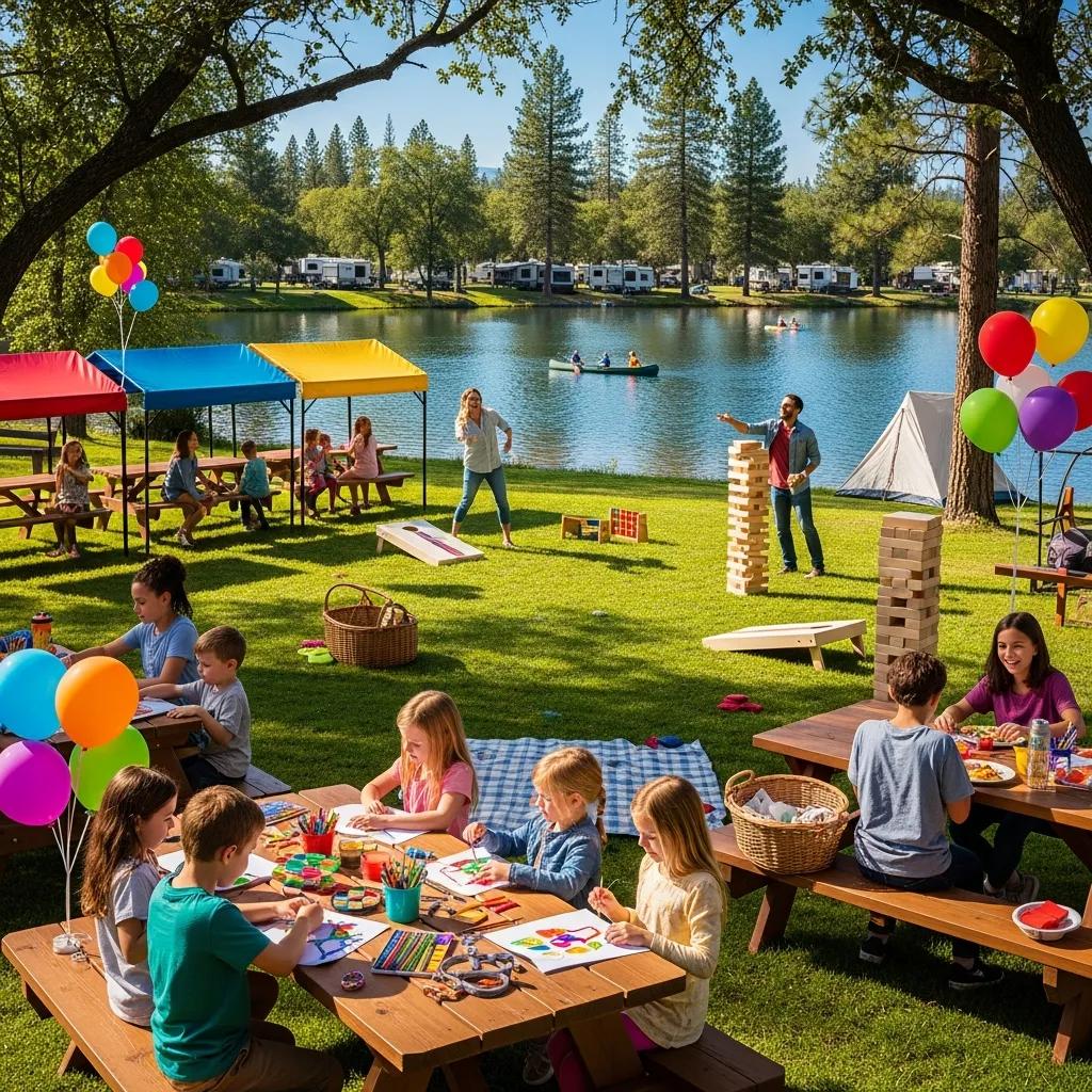 Families enjoying activities at Ridge Ranch Campground, highlighting outdoor fun and bonding