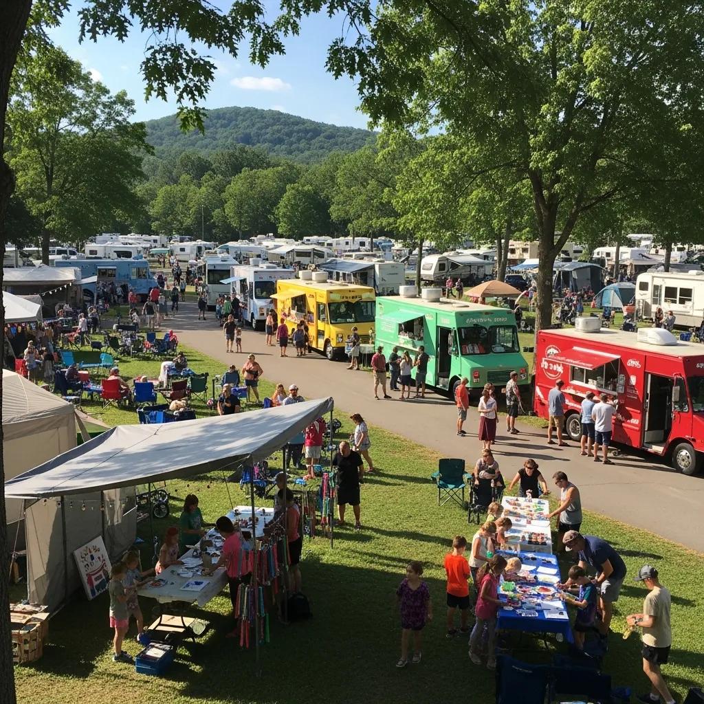 Families enjoying amenities at Walnut Hills Family Campground, featuring seasonal sites and engaging activities for all ages