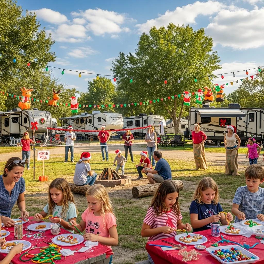 Families at Ridge Ranch enjoying 'Christmas in July' activities