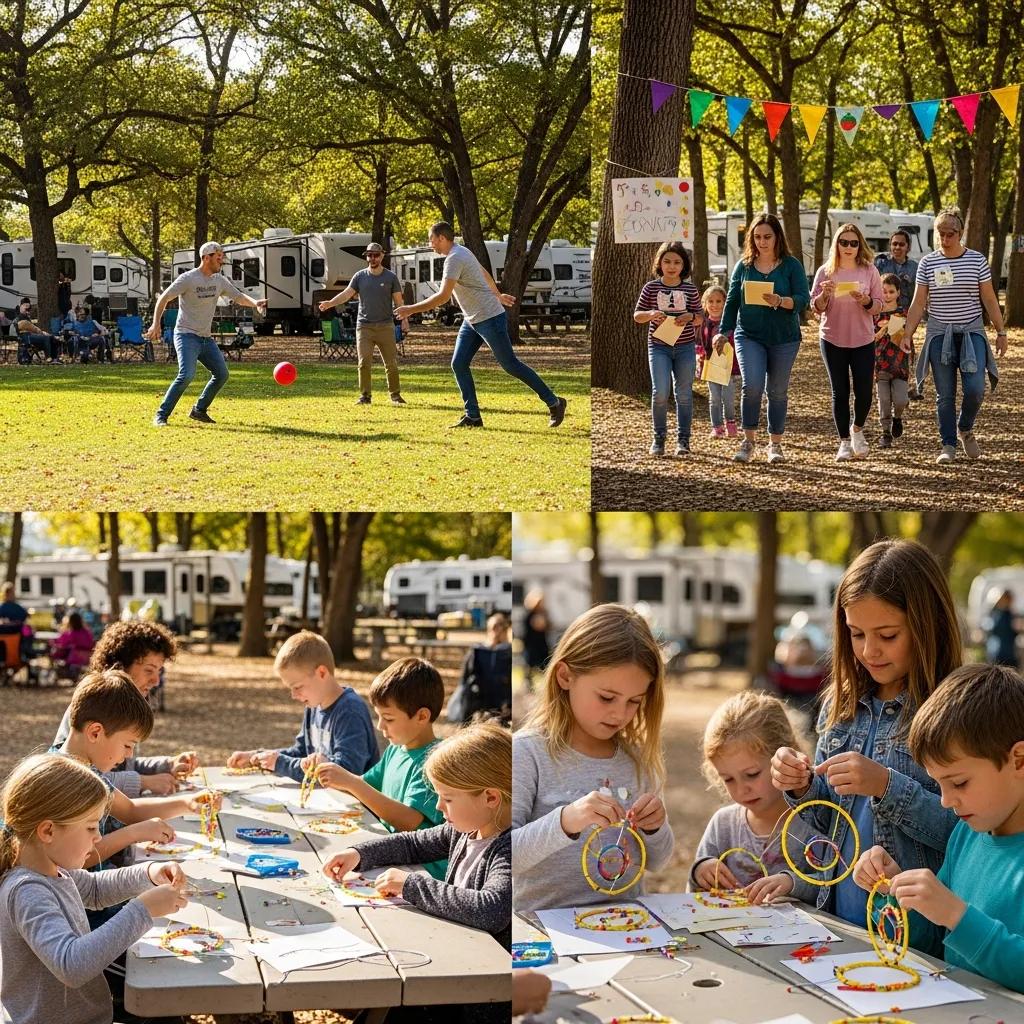 Families taking part in crafts and lawn games at Ridge Ranch Campground