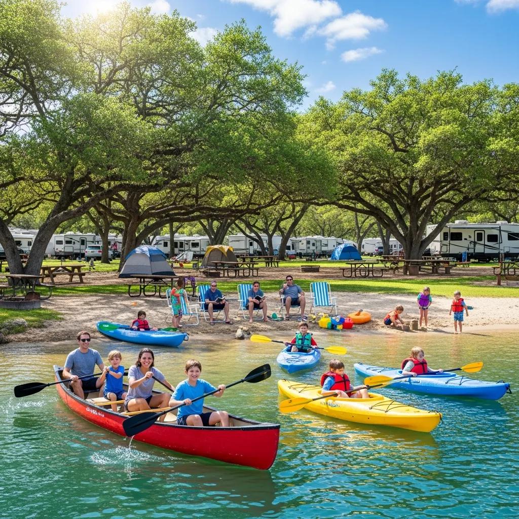 Families enjoying lakefront activities at Ridge Ranch Campground in Newton Falls, Ohio