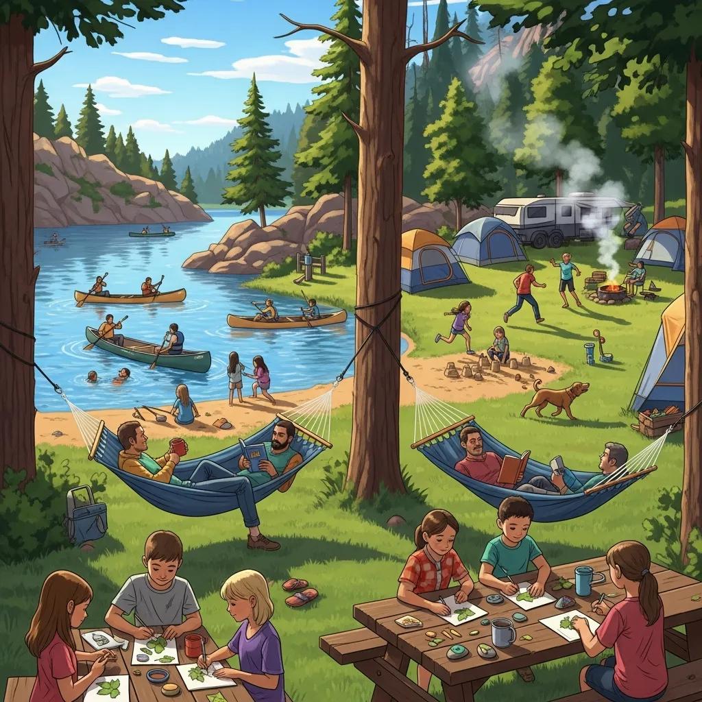 Families enjoying outdoor activities at Ridge Ranch Campground near Akron, Ohio