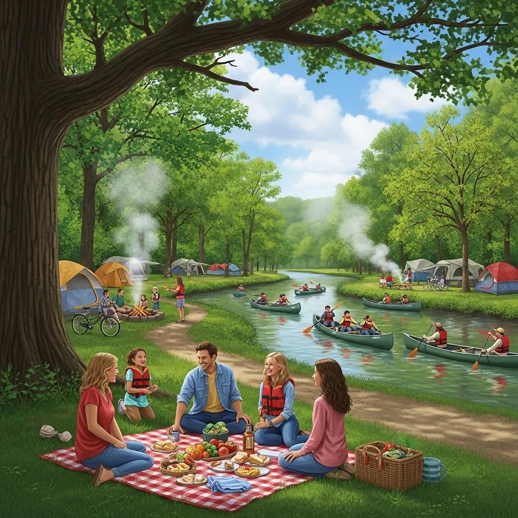 Families enjoying canoes and picnics at Cuyahoga Valley National Park