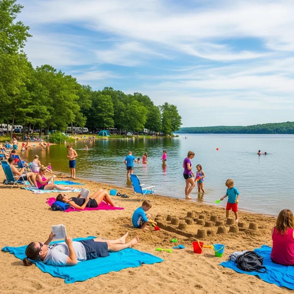 Kids playing on the beach at Ridge Ranch Campground