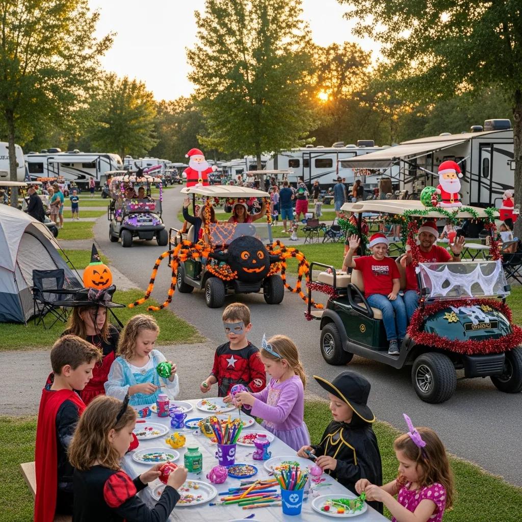 Families taking part in themed weekend events like Halloween and Christmas in July