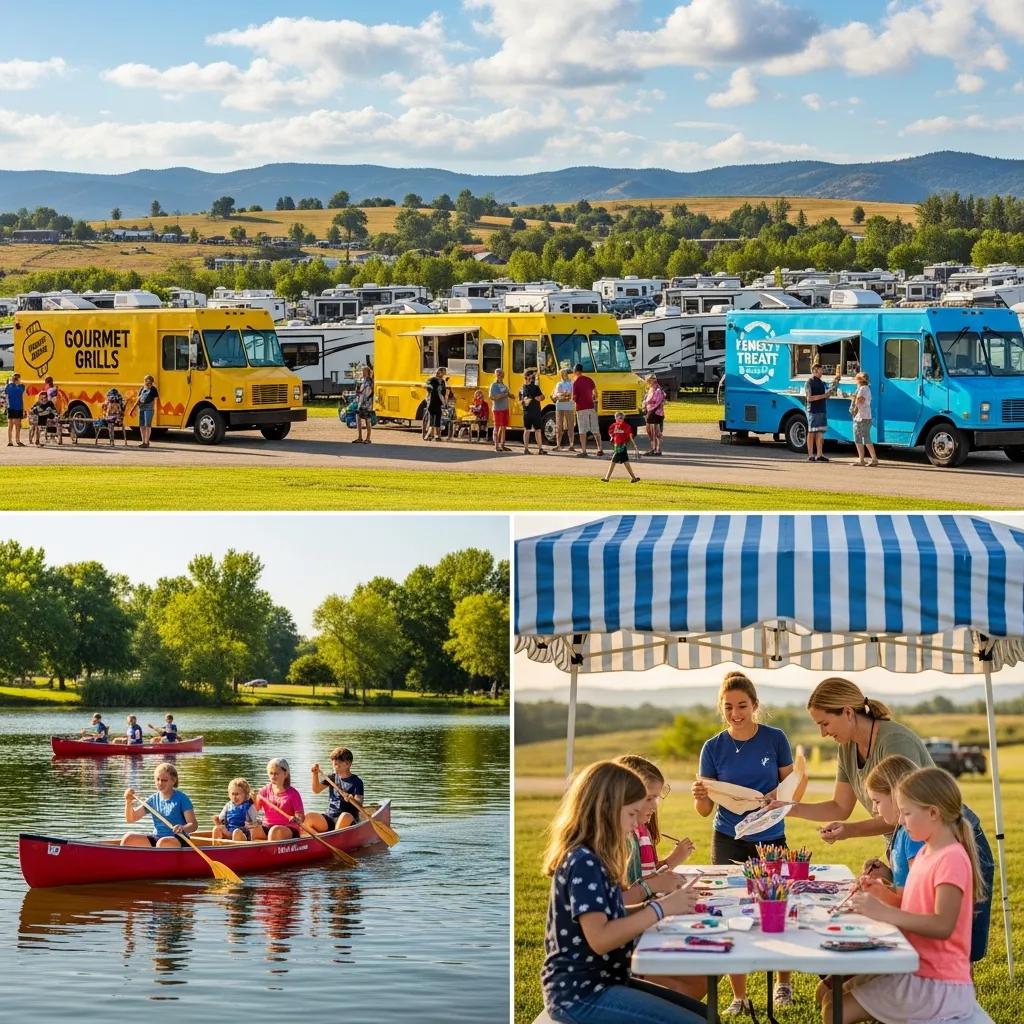 Families enjoying activities and amenities around the campground