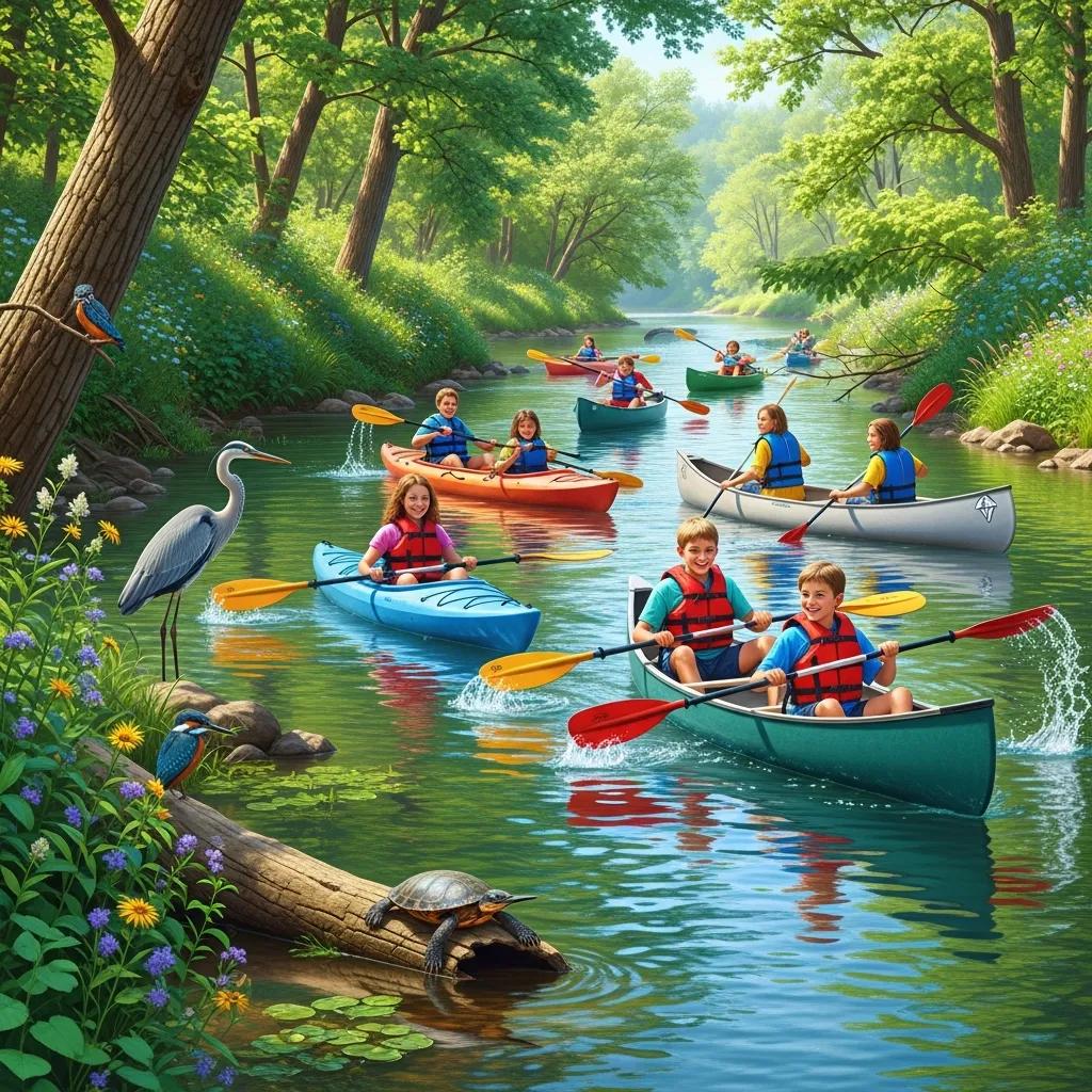 Families canoeing on the Shiawassee River from Walnut Hills