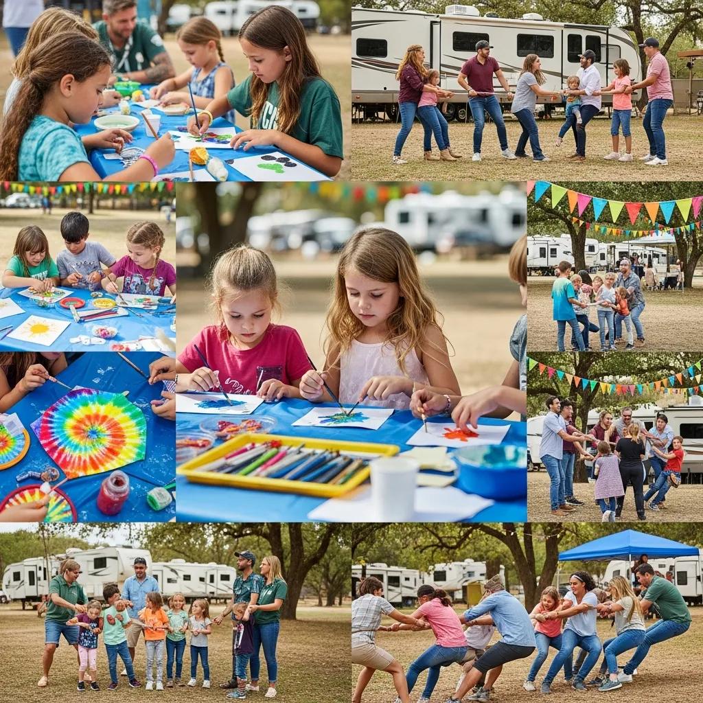 Kids and families taking part in crafts and games at Ridge Ranch