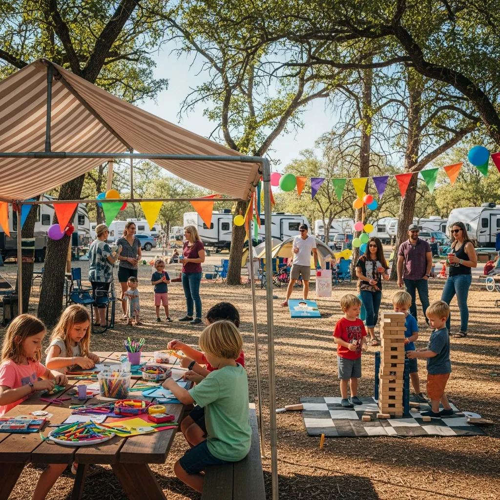 Families taking part in campground activities at Ridge Ranch