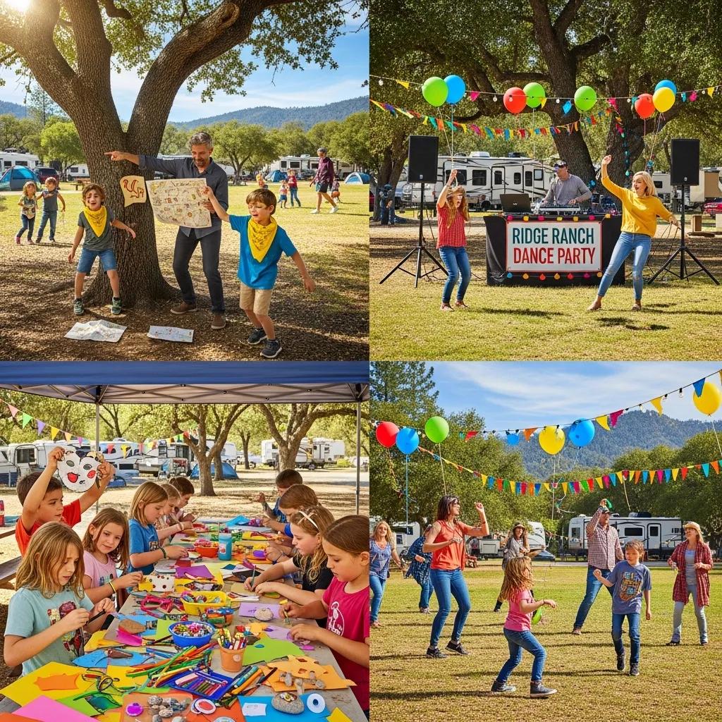 Families participating in activities and events at Ridge Ranch Campground