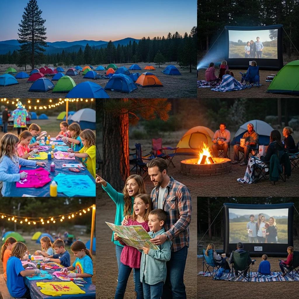 Families enjoying onsite activities at Ridge Ranch Campground like tie-dye and scavenger hunts