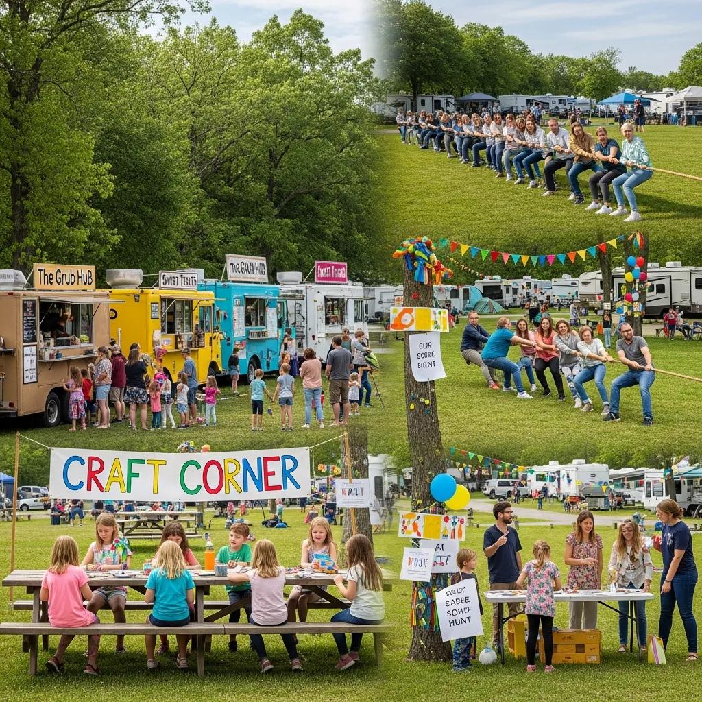 Families taking part in crafts, games, and enjoying food options at Walnut Hills