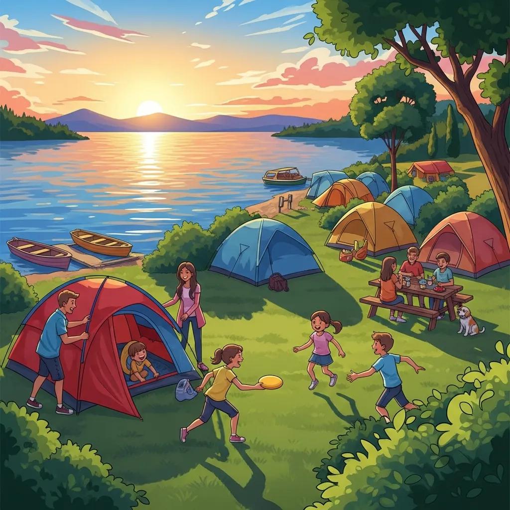Family camping activities at Woodside Lake Park and Ridge Ranch Campground