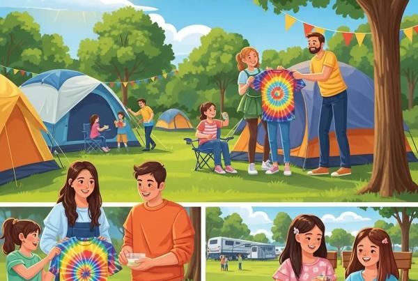 Family enjoying camping activities at a campground near Cleveland, Ohio