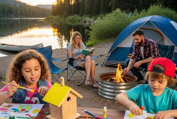 Family enjoying camping activities at Ridge Ranch Campground near Youngstown, Ohio