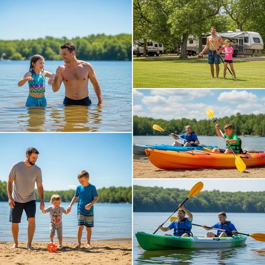 Family relaxing and enjoying amenities at The Oaks Campground in Michigan