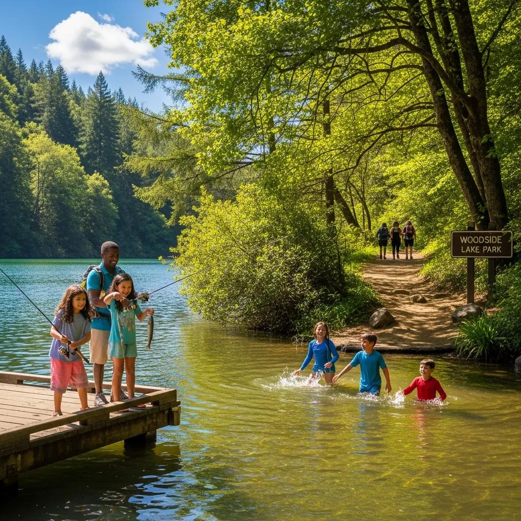 Families enjoying activities at Woodside Lake Park — a snapshot of camper experiences