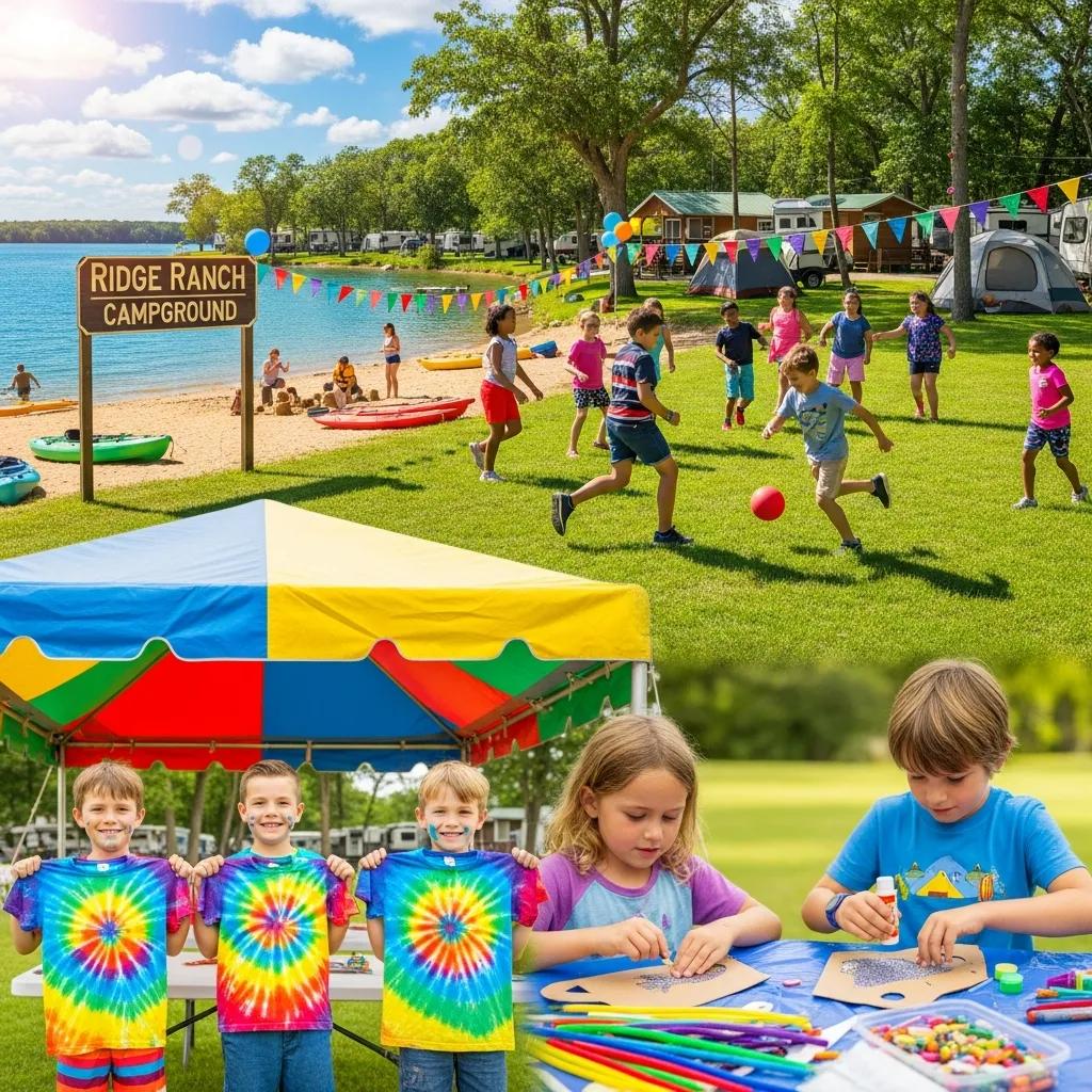 Family-friendly activities at Ridge Ranch Campground, including crafts and games