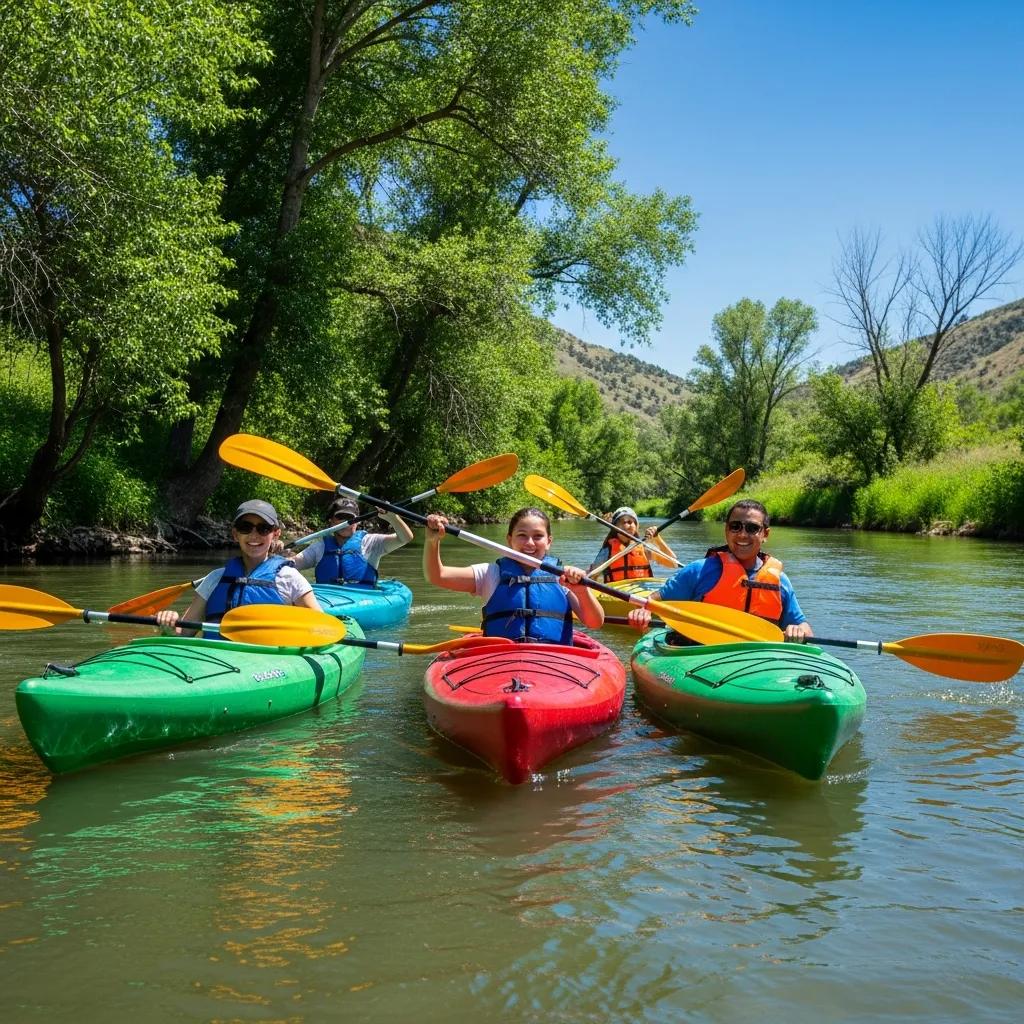 Family kayaking on the Rifle River near Walnut Hills Family Campground