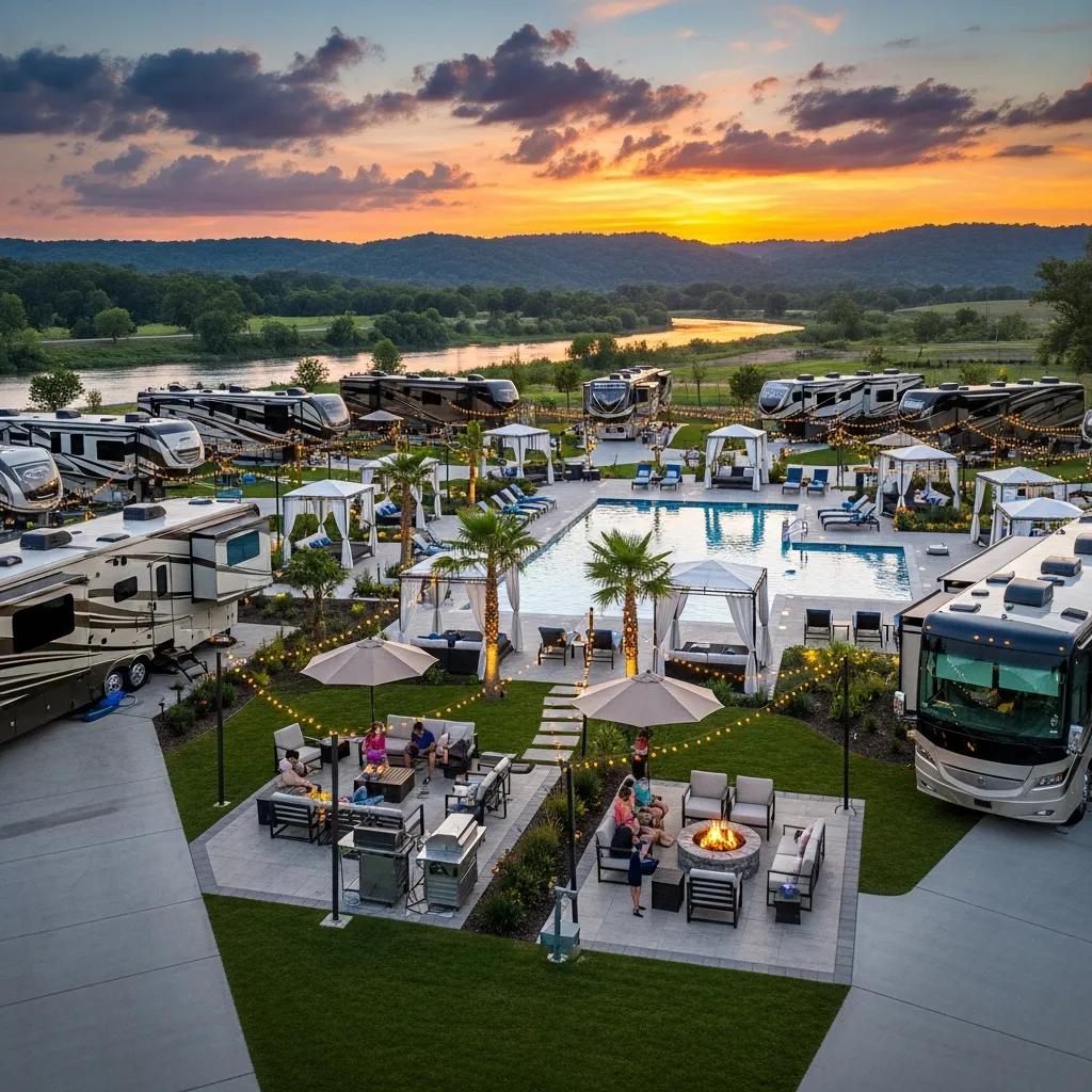 Upscale RV resort in Pennsylvania with roomy pull‑through sites, tasteful amenities, and scenic views