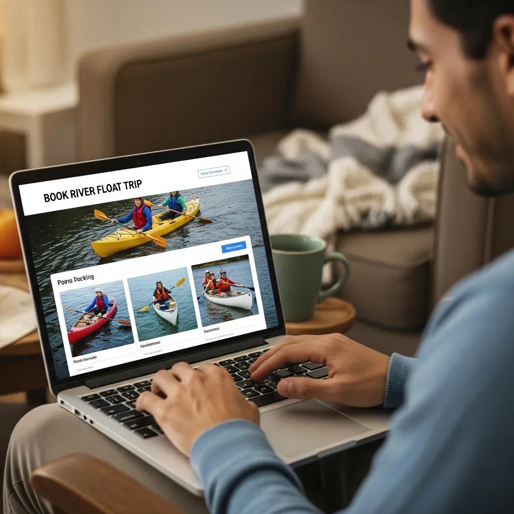 Booking a Shiawassee River float on a laptop