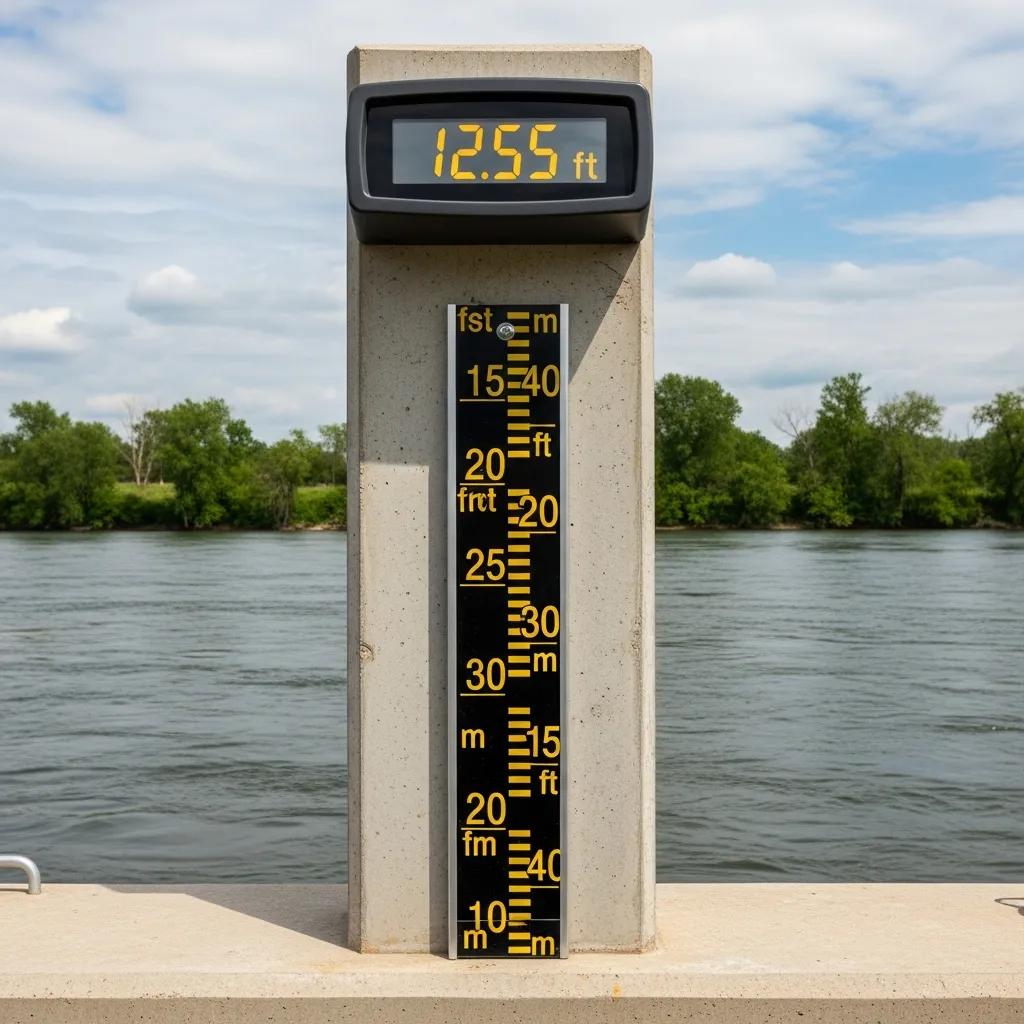 Water level gauge on the Shiawassee — example of our on-site monitoring equipment