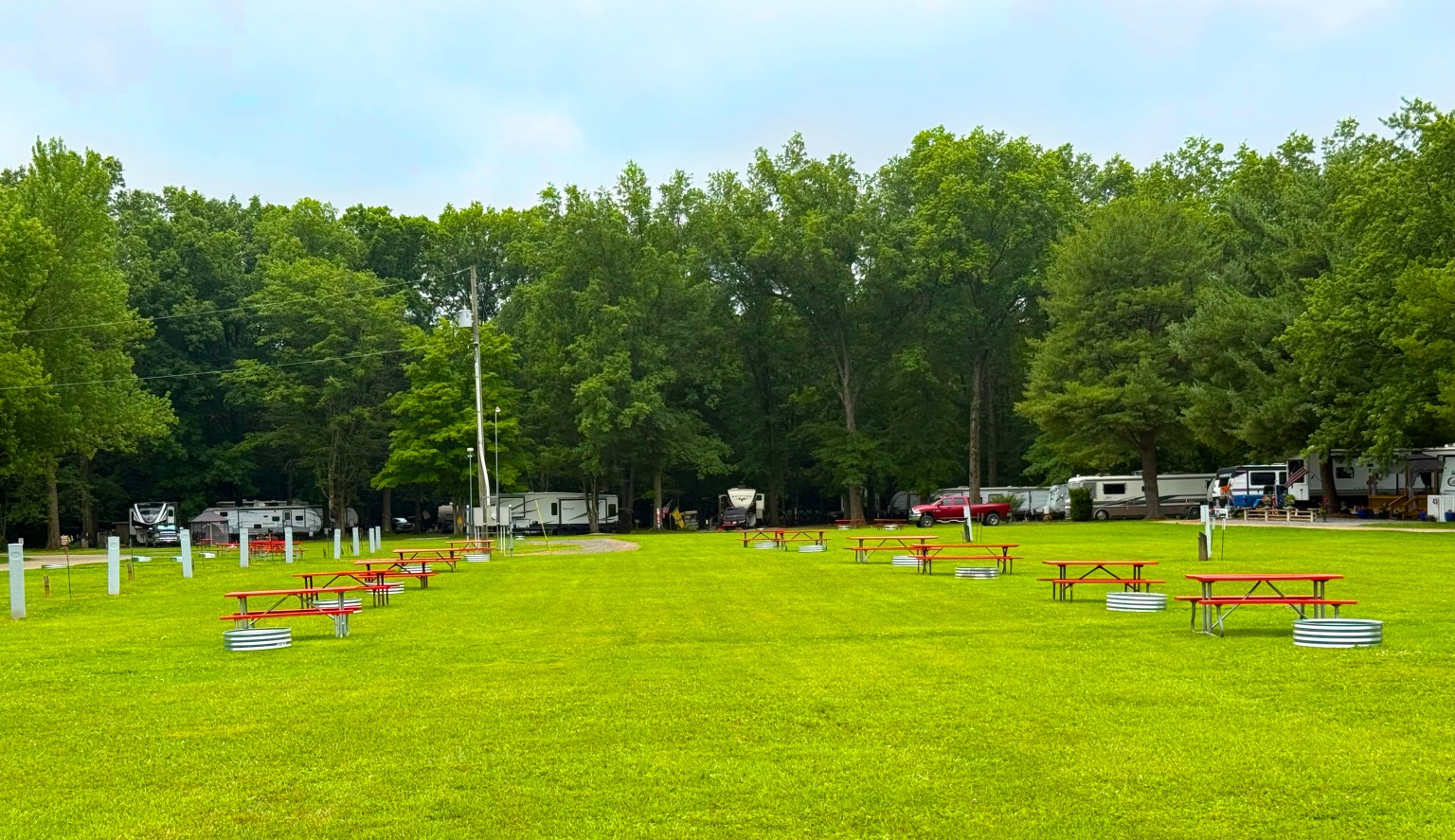 Campsites with picnic tables at Ridge Ranch Campground
